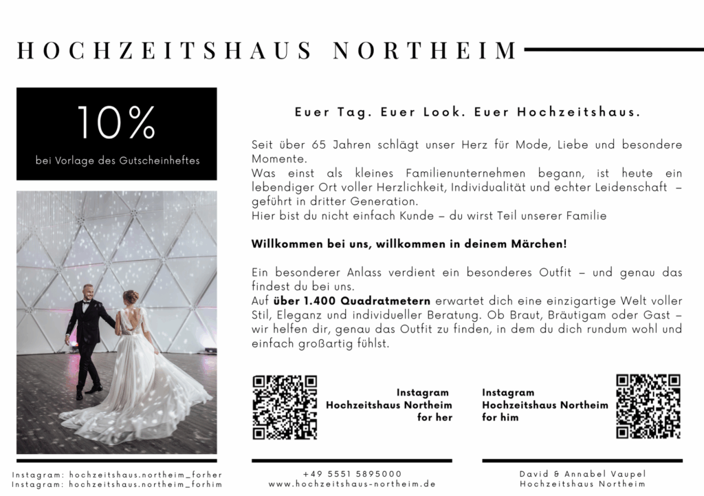 Gutscheinheftseite vom Hochzeitshaus Northeim